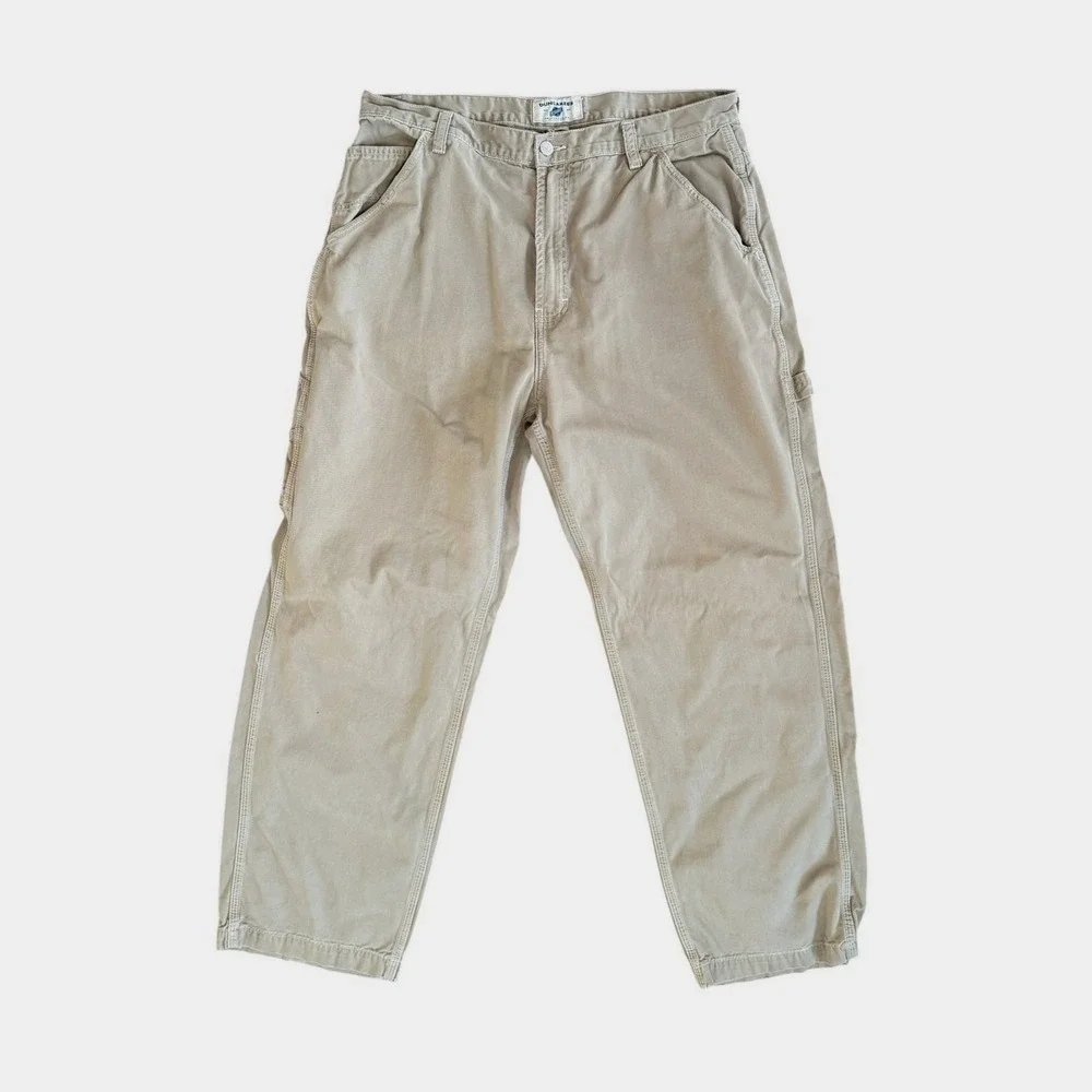Vtg Y2K‎ American Eagle Dungarees Workwear Carpenter Pant Men 36x32 Khaki Baggy